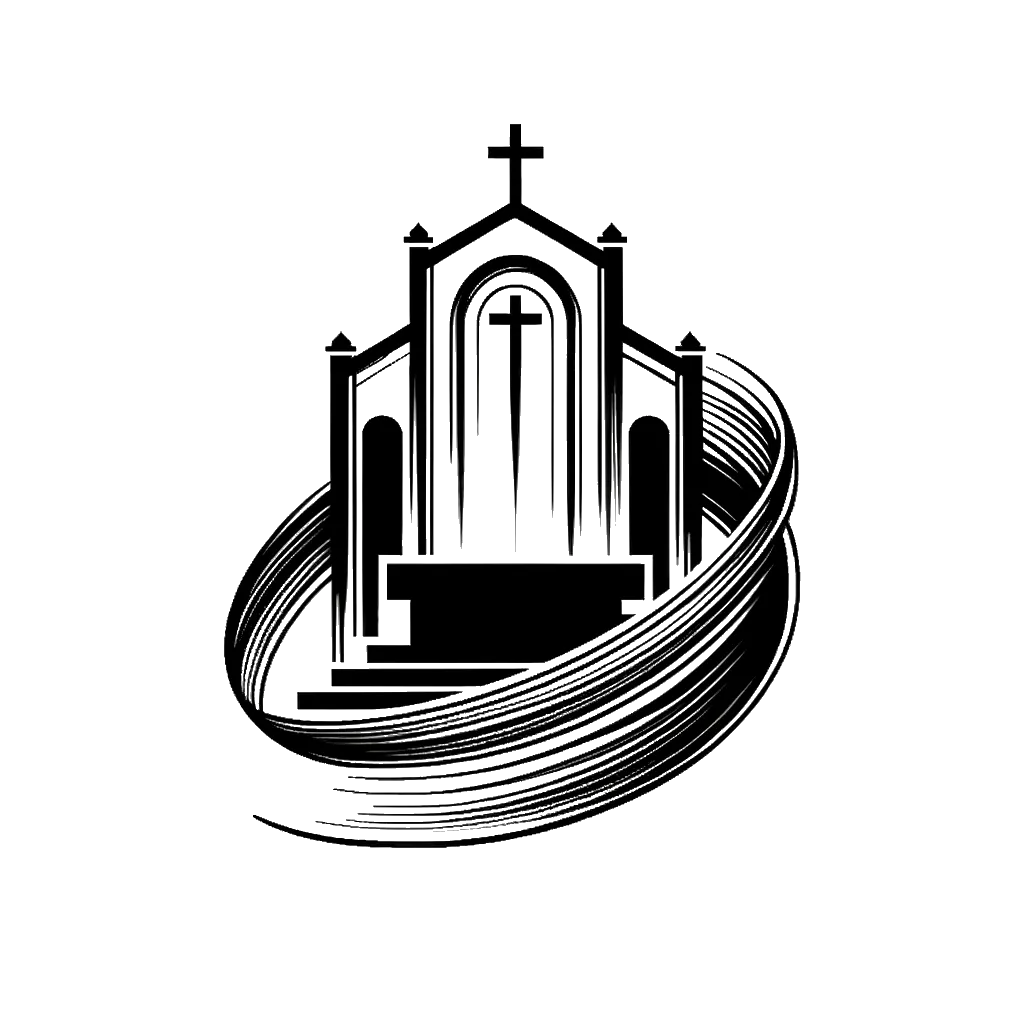 un dibujo de un altar de iglesia representando el tema de Consagración en blanco y negro.