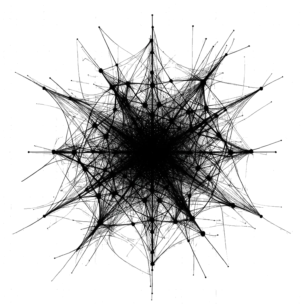 un dibujo de una fina telaraña representando el tema de Conspiraciones en blanco y negro.