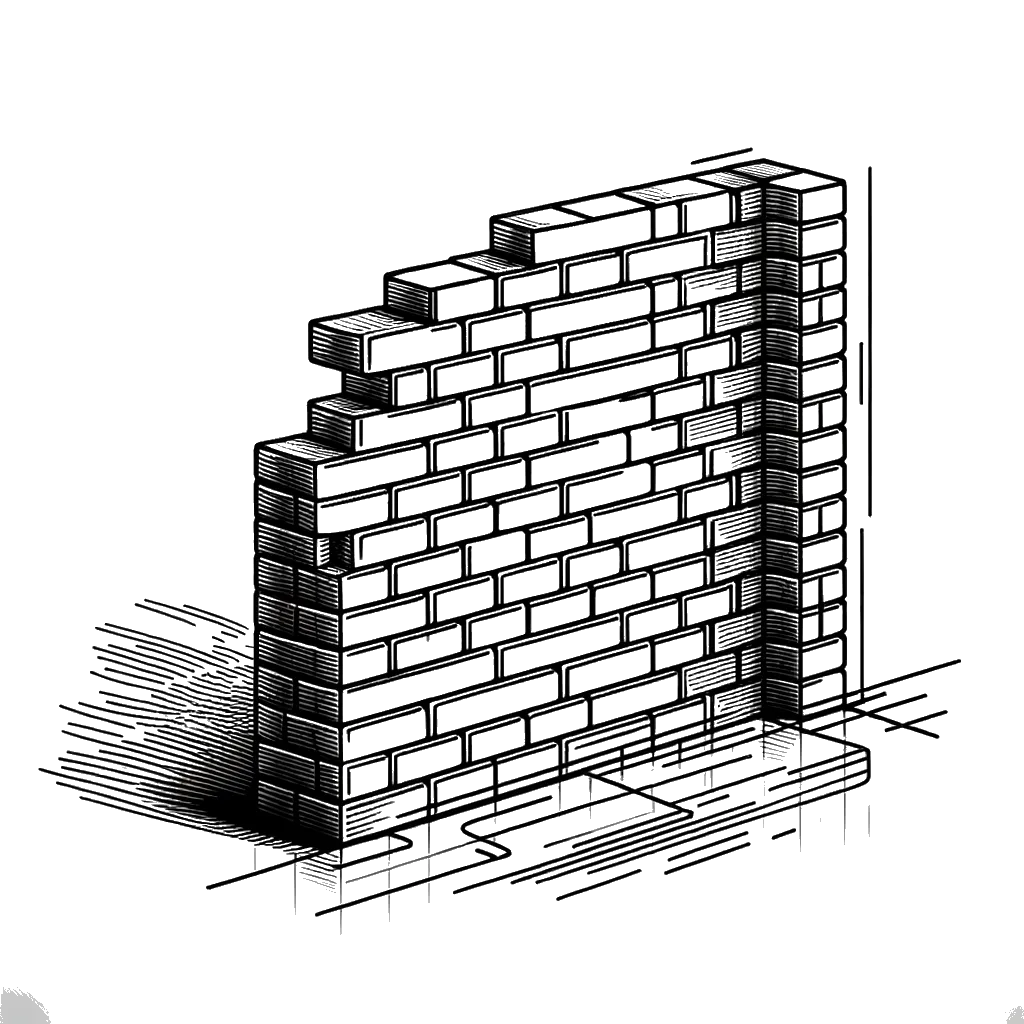 un dibujo de un muro de ladrillo a medio construir en blanco y negro representando el tema de Construyendo en blanco y negro.