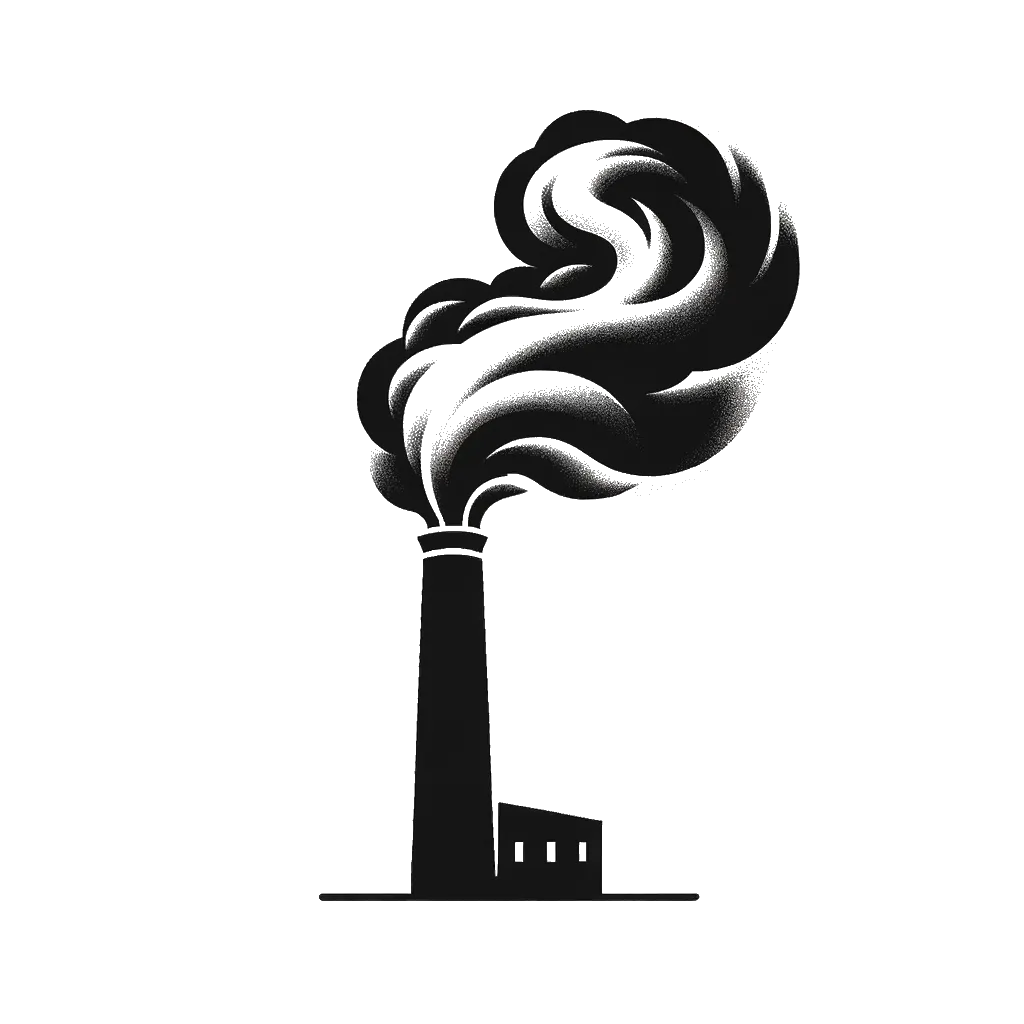 un dibujo de una chimenea con humo representando el tema de Contaminación en blanco y negro.