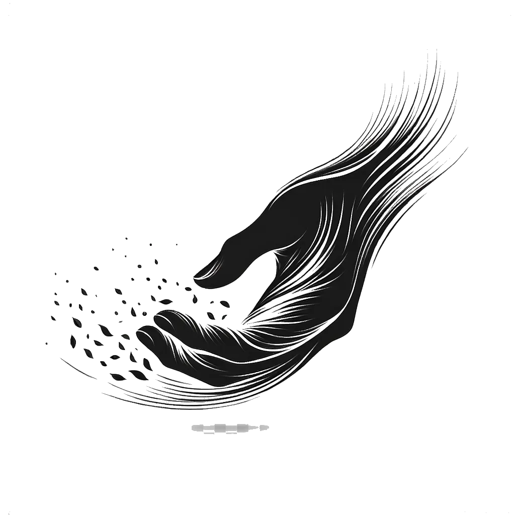un dibujo de una mano lanzando semillas representando el tema de Cosechando lo que Siembras en blanco y negro.