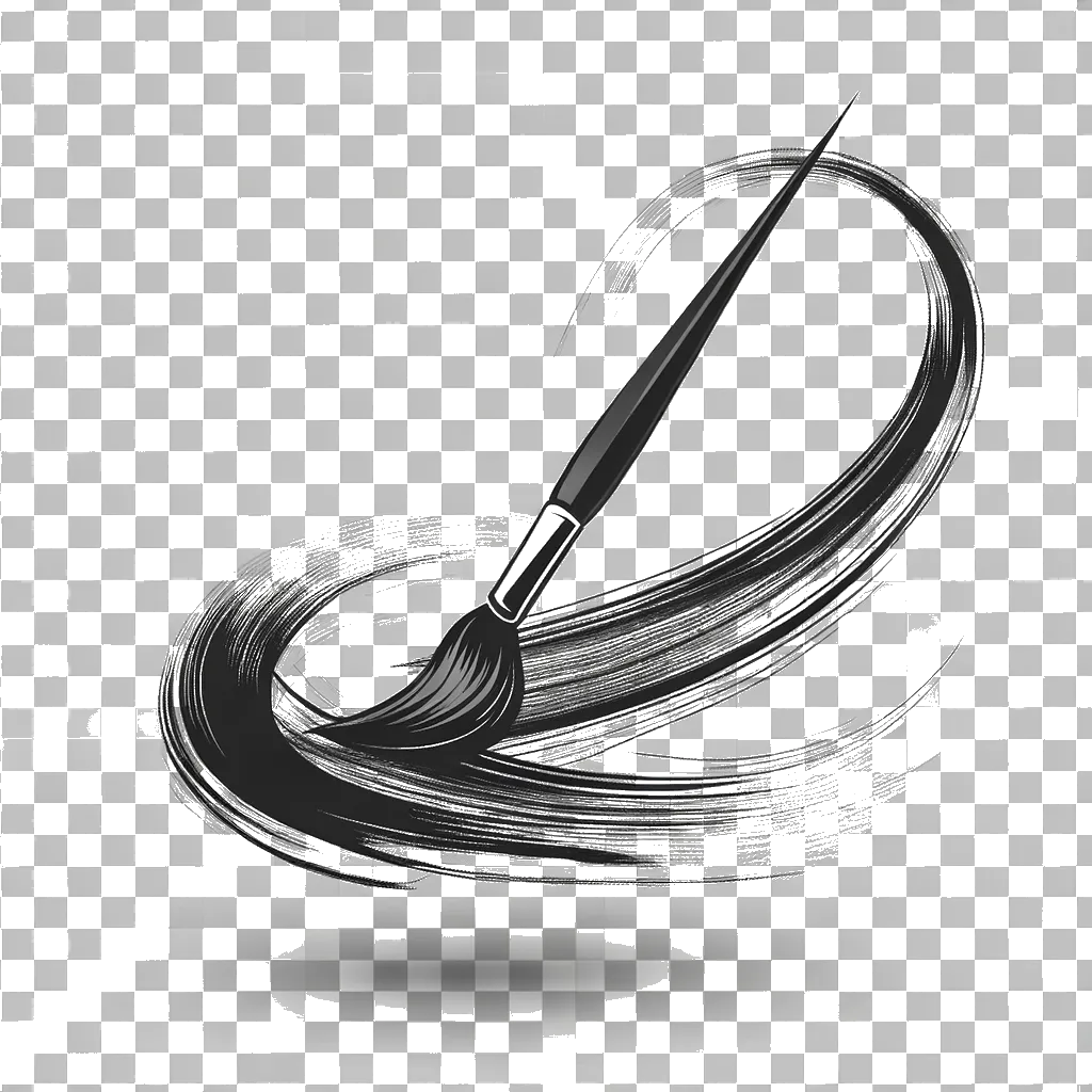 un dibujo de Una brocha de pintura de un artista aplicando pintura. representando el tema de Creatividad en blanco y negro.