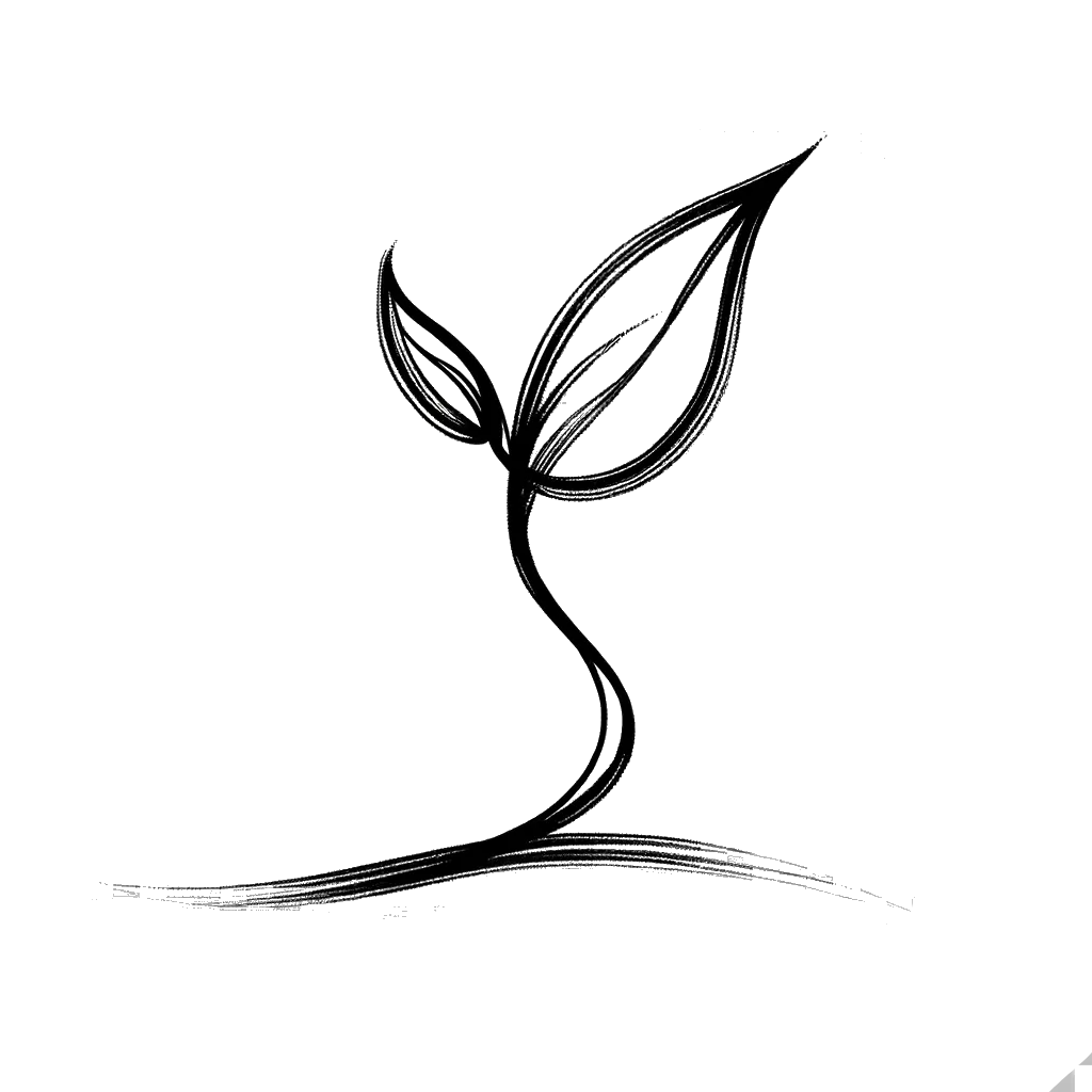 un dibujo de una plántula representando el tema de Creciendo en blanco y negro.