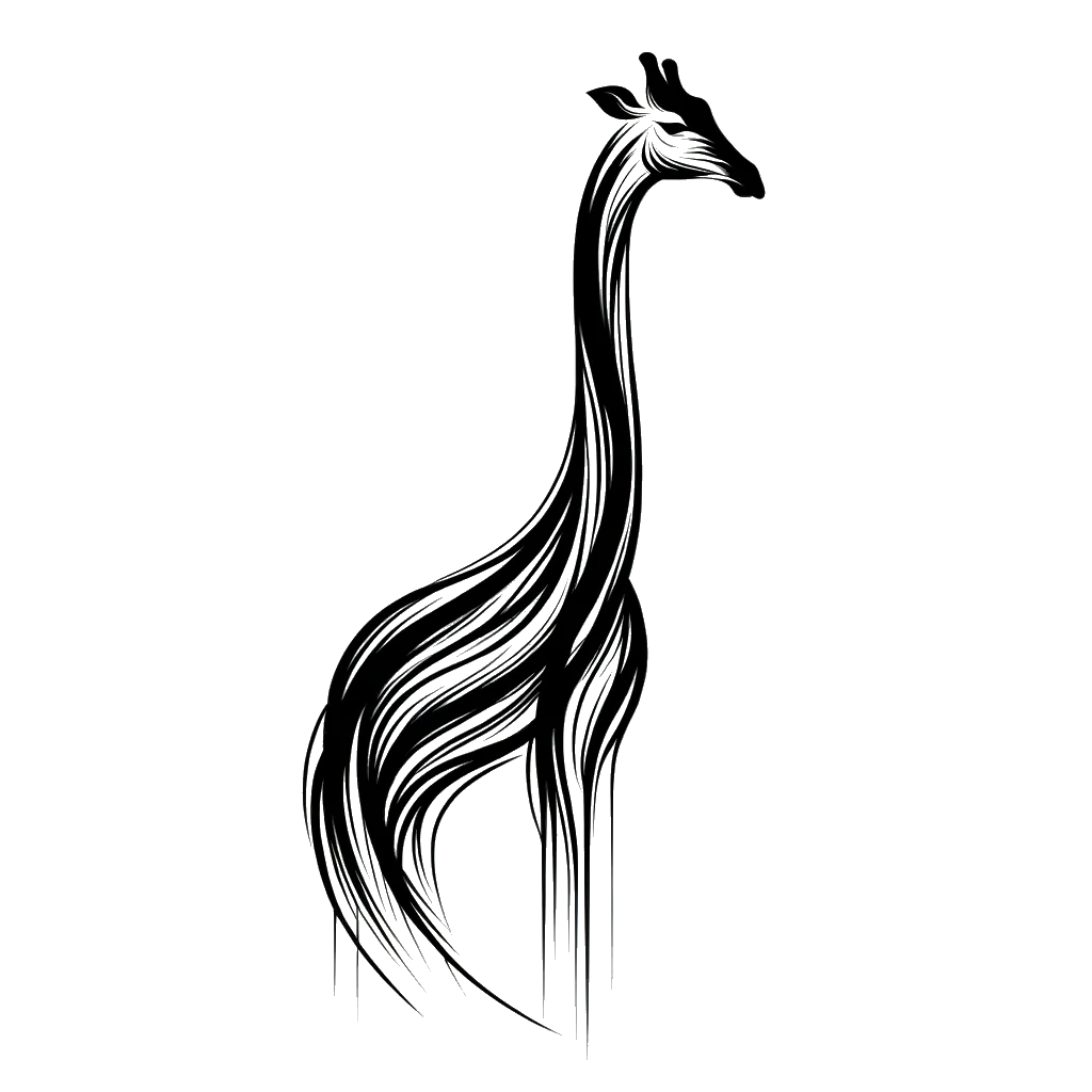 un dibujo de una jirafa alta representando el tema de Crecimiento en blanco y negro.