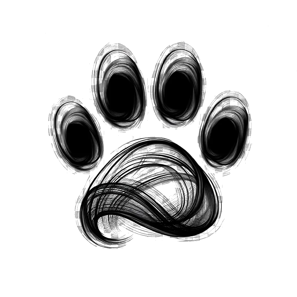un dibujo de huellas de patas representando el tema de Criaturas en blanco y negro.