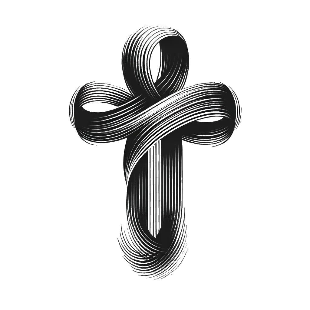 un dibujo de un adorno de cruz cristiana representando el tema de Cuaresma en blanco y negro.
