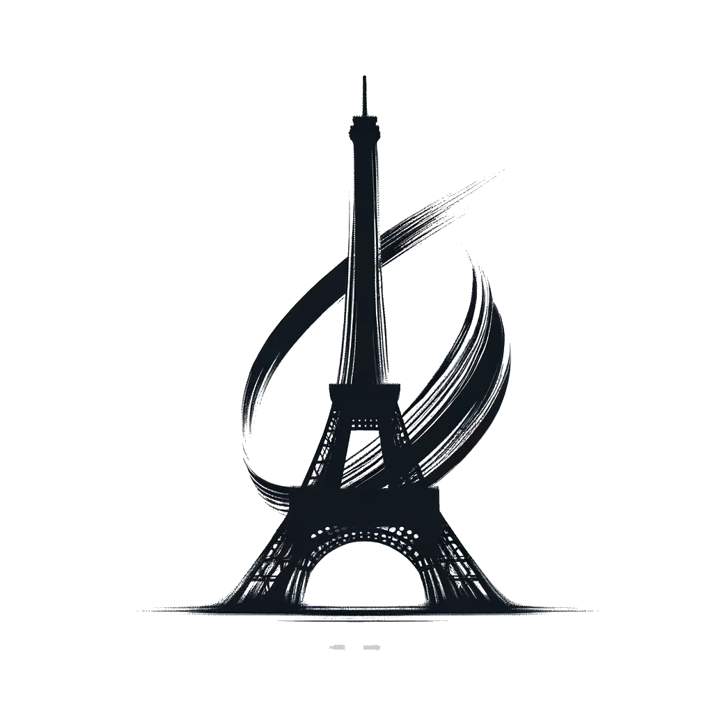 un dibujo de la Torre Eiffel representando el tema de Cultura en blanco y negro.