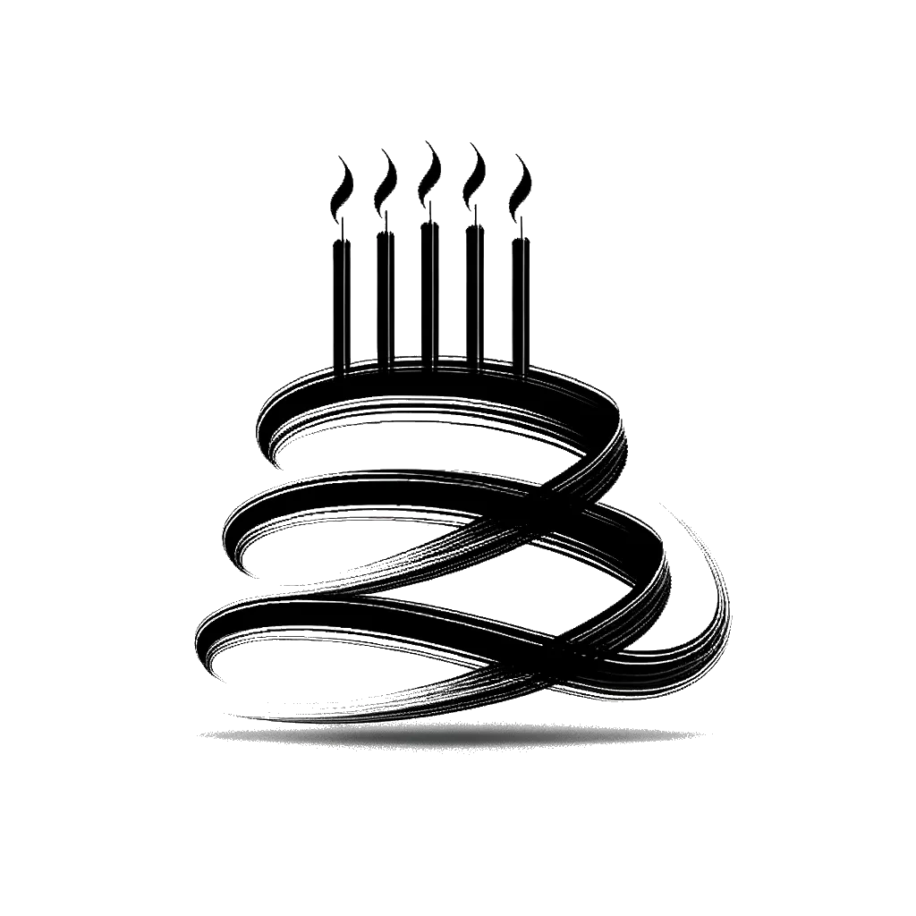 un dibujo de un pastel de cumpleaños con velas en negro y blanco representando el tema de Cumpleaños en blanco y negro.