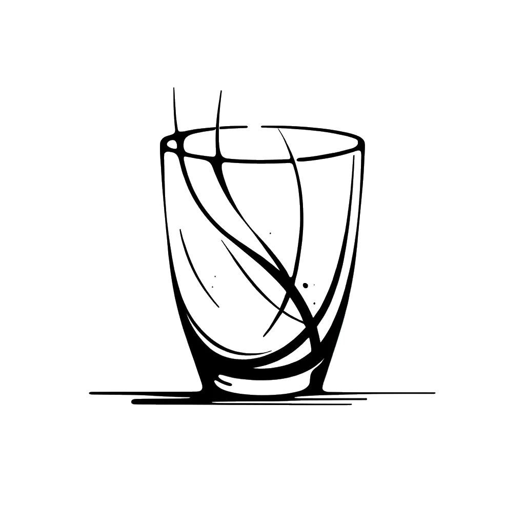 un dibujo de un vidrio agrietado en blanco y negro representando el tema de Dañado en blanco y negro.