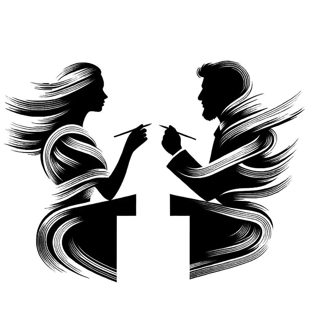 un dibujo de dos personas debatiendo en los atriles representando el tema de Debatiendo en blanco y negro.