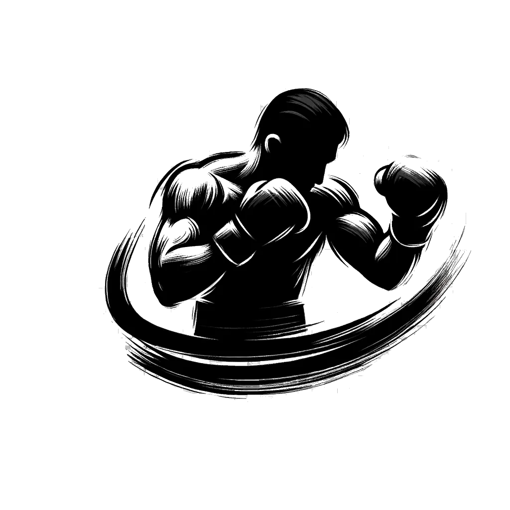 un dibujo de un boxeador en una postura defensiva representando el tema de Defensiva en blanco y negro.
