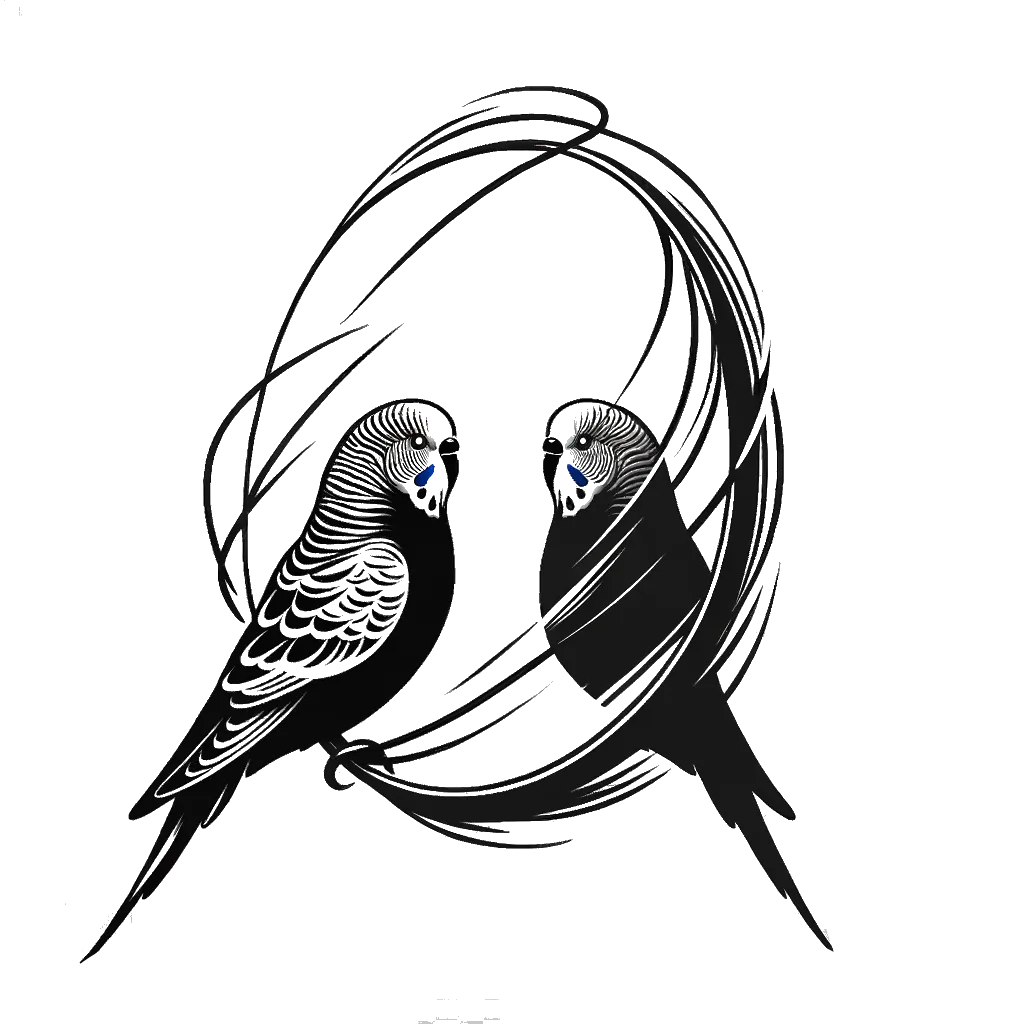 un dibujo de un periquito mirando su reflejo en el espejo representando el tema de Déjà Vu en blanco y negro.