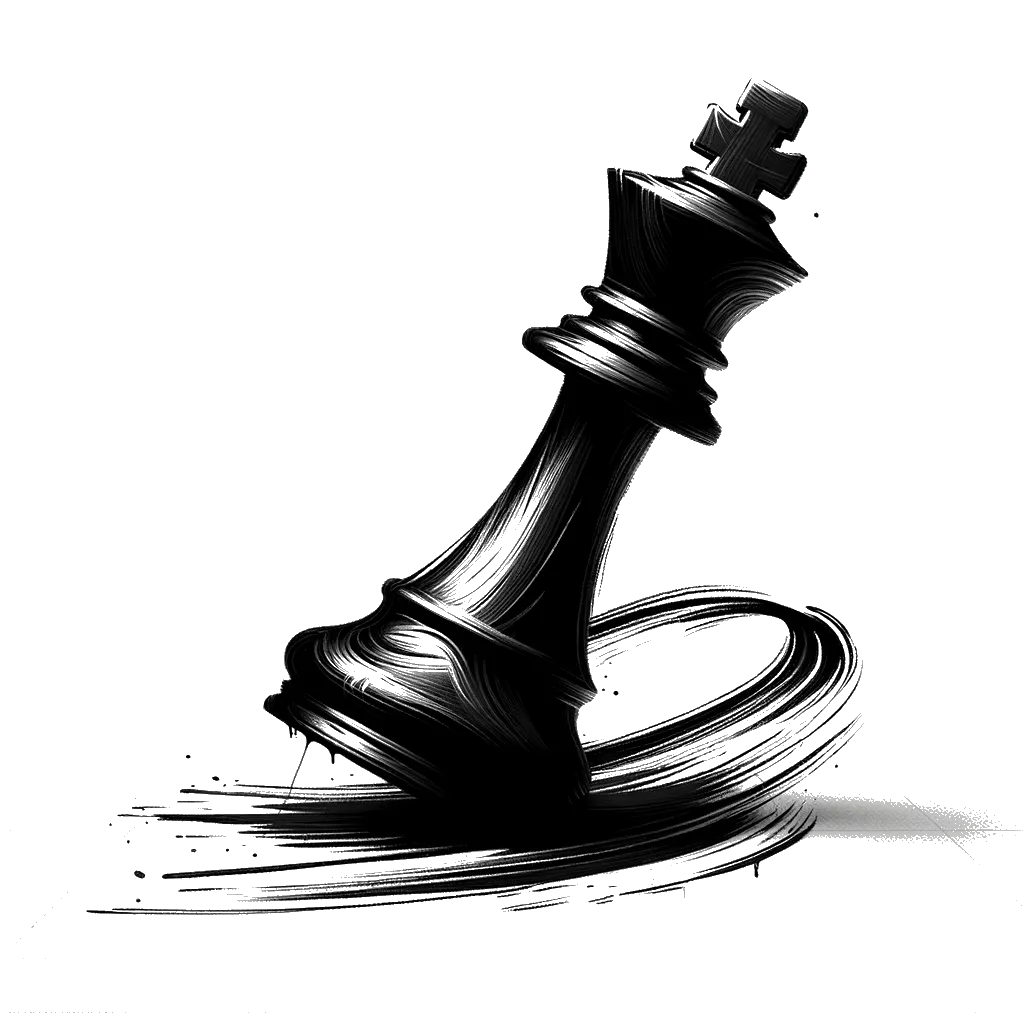 un dibujo de una pieza de ajedrez de rey que ha sido derribada representando el tema de Dejar en blanco y negro.