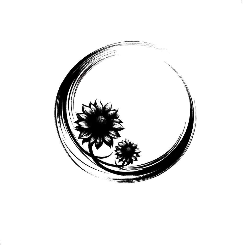 un dibujo de girasoles representando el tema de Deleite en blanco y negro.
