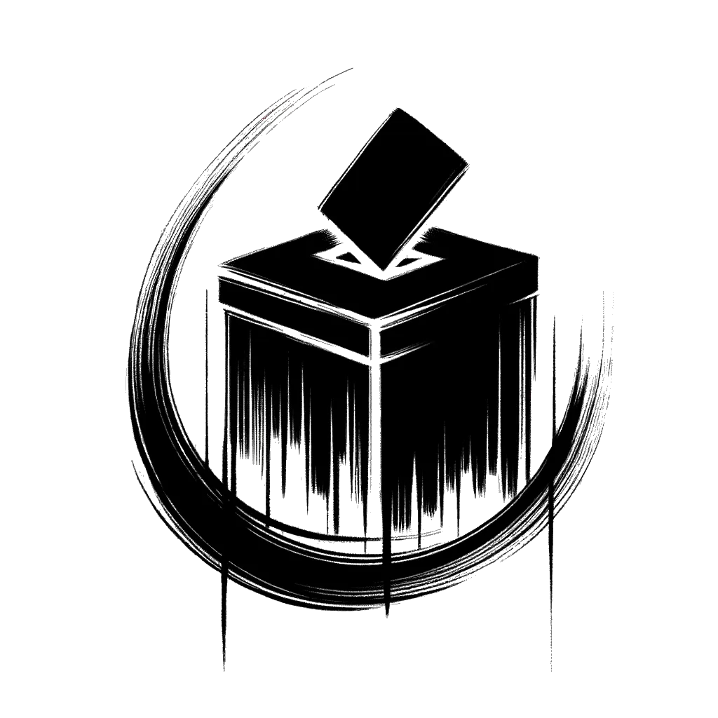 un dibujo de una urna electoral representando el tema de Democracia en blanco y negro.
