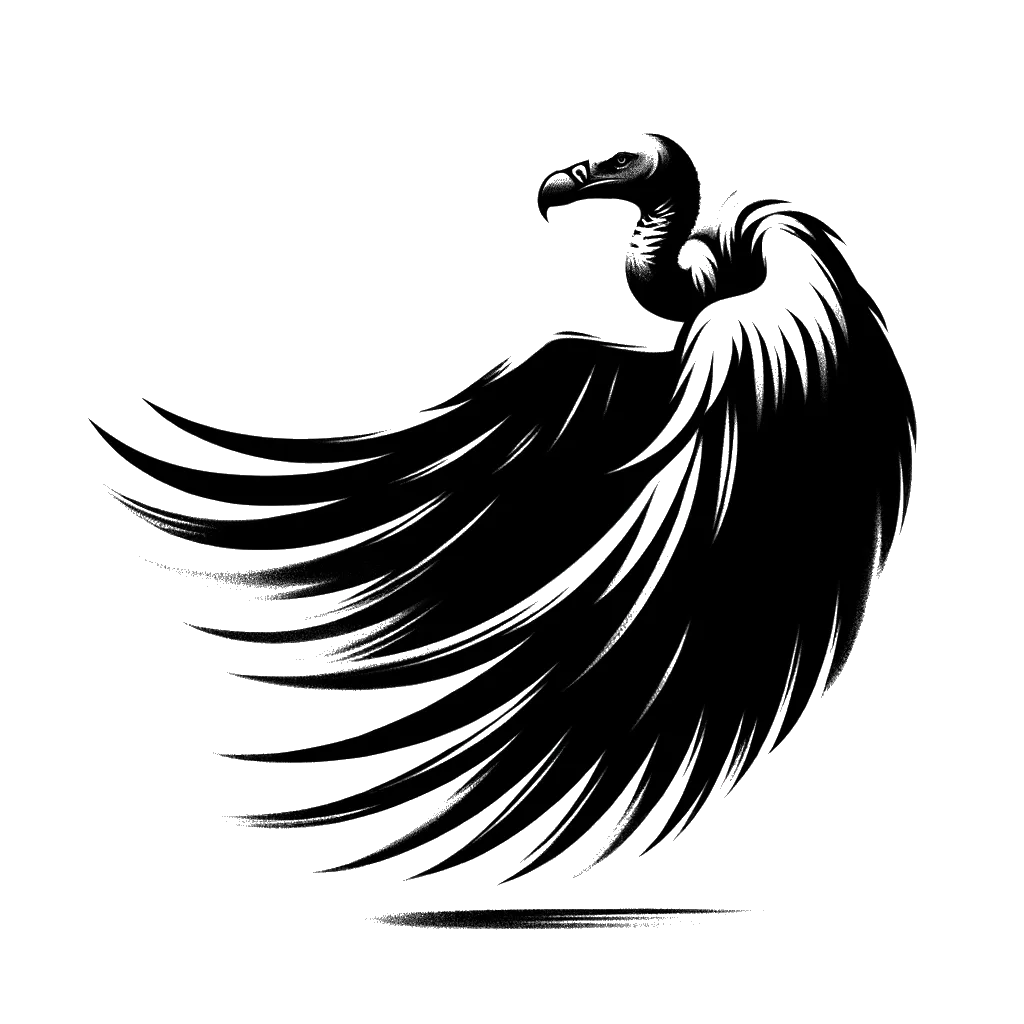 un dibujo de un buitre con las alas abiertas representando el tema de Depravación en blanco y negro.