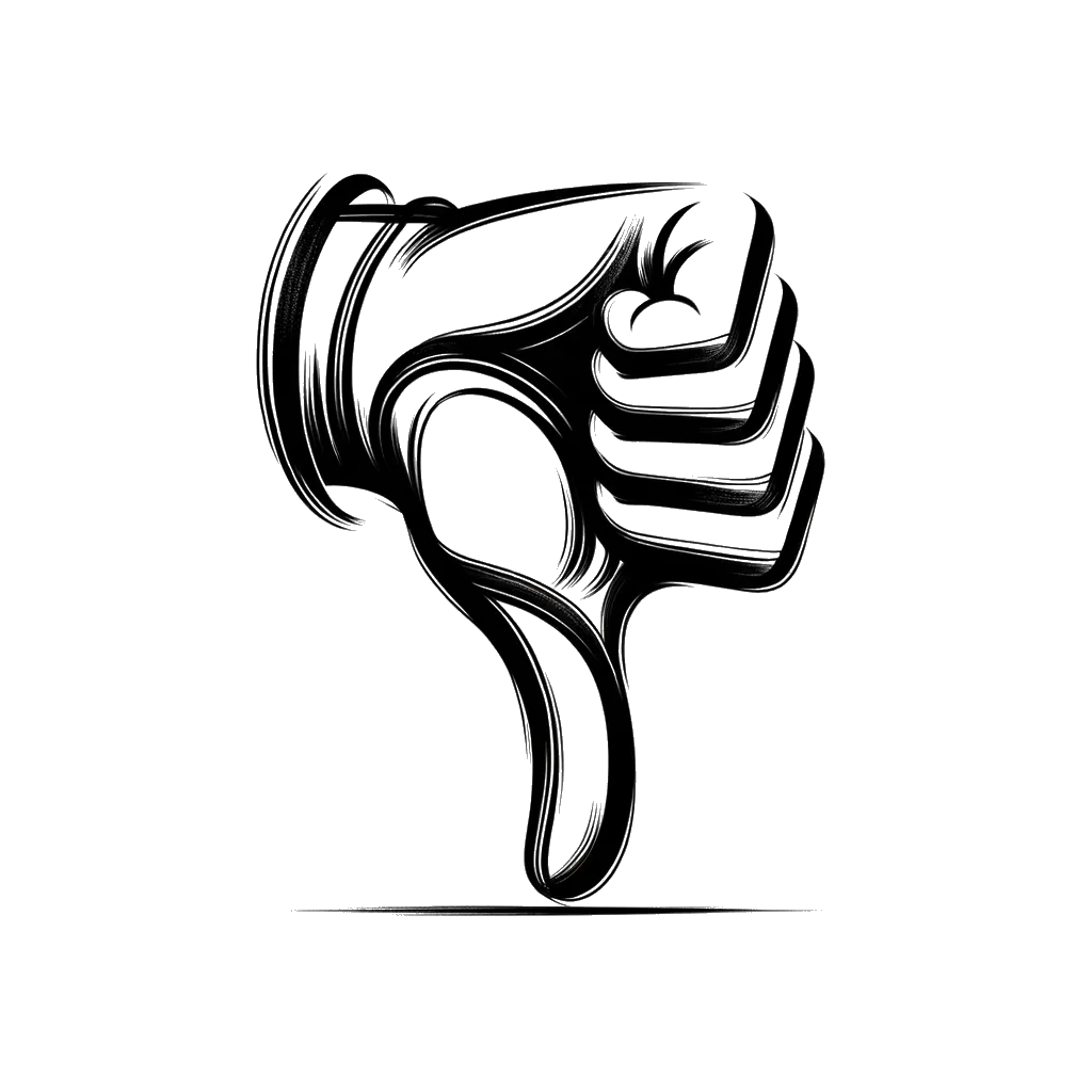 un dibujo de pulgar hacia abajo representando el tema de Desagrado en blanco y negro.