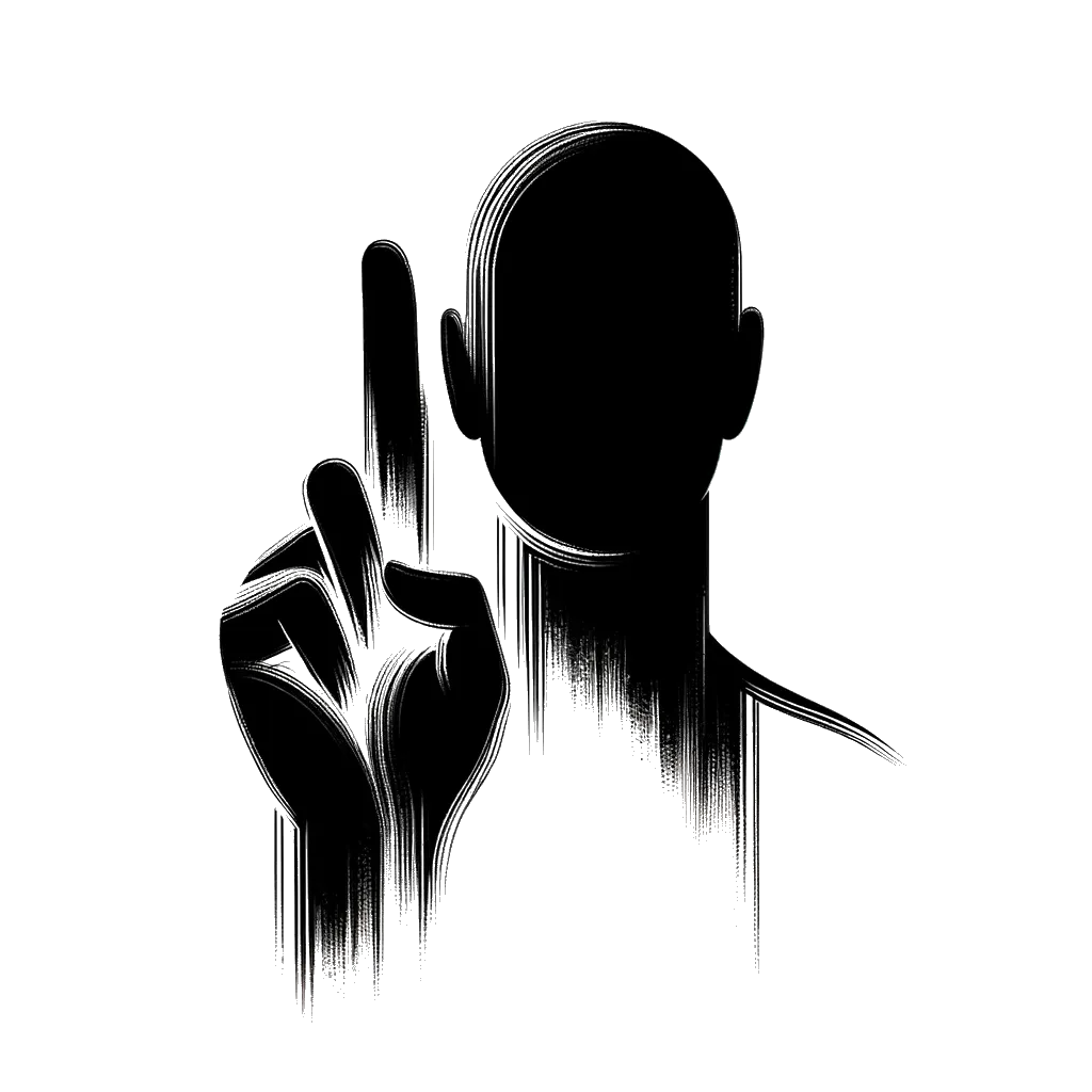 un dibujo de una persona levantando el dedo para decir que no representando el tema de Desánimo en blanco y negro.
