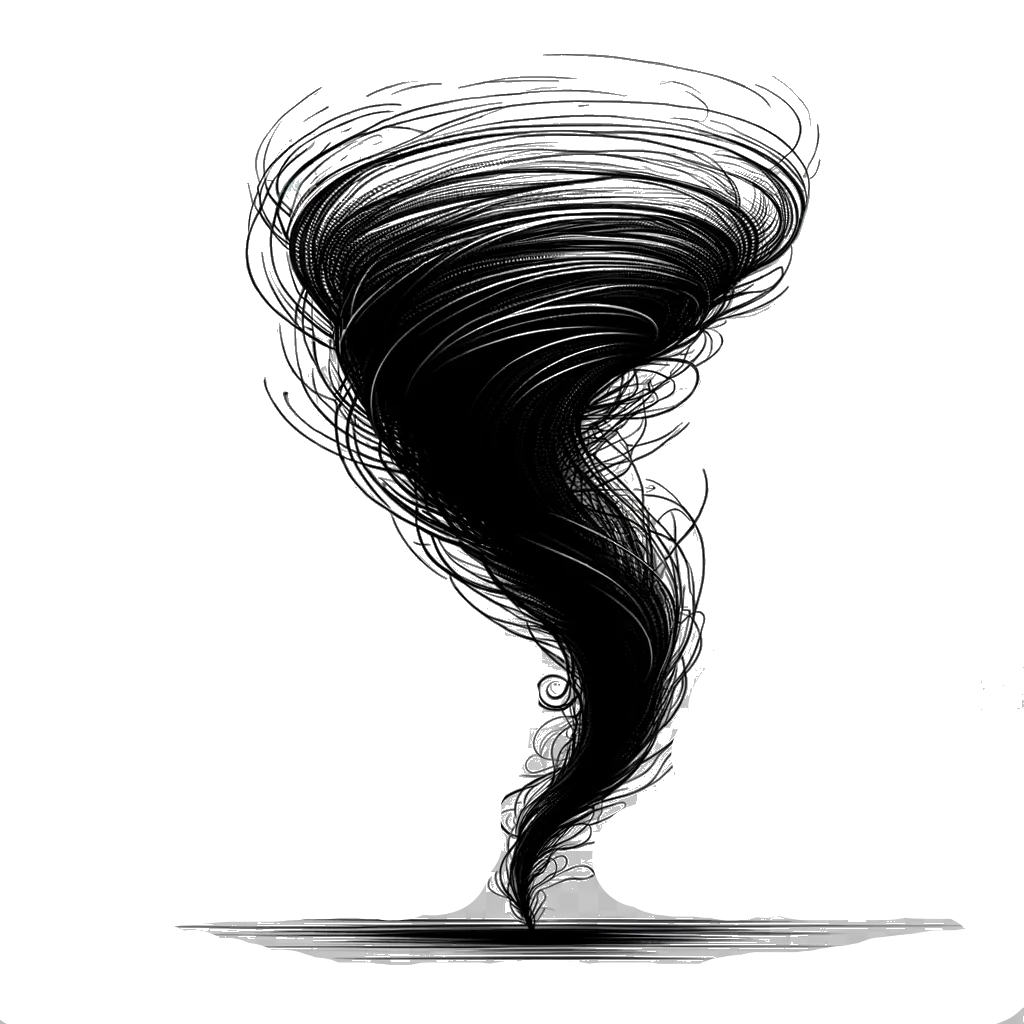 un dibujo de un tornado representando el tema de Desastres en blanco y negro.