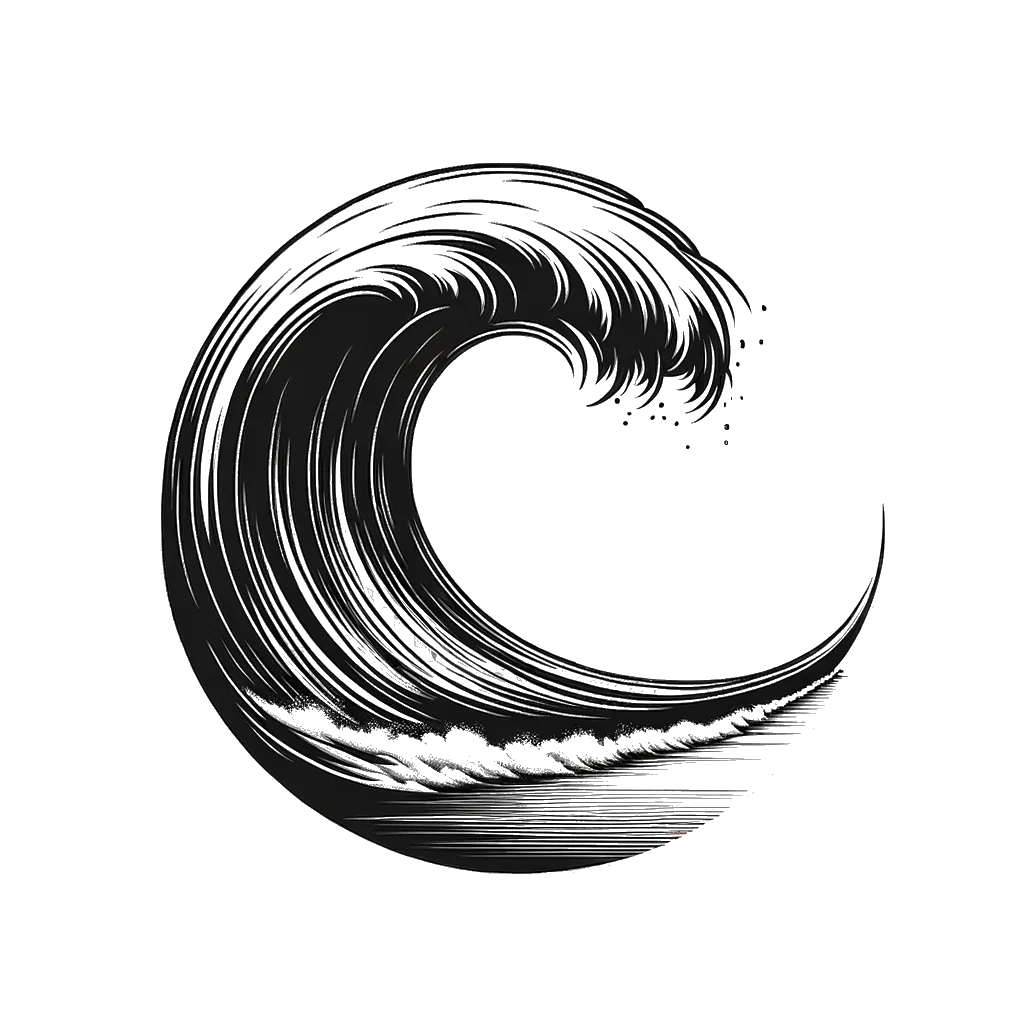 un dibujo de olas altas rompiendo en una playa representando el tema de Desbordamiento en blanco y negro.
