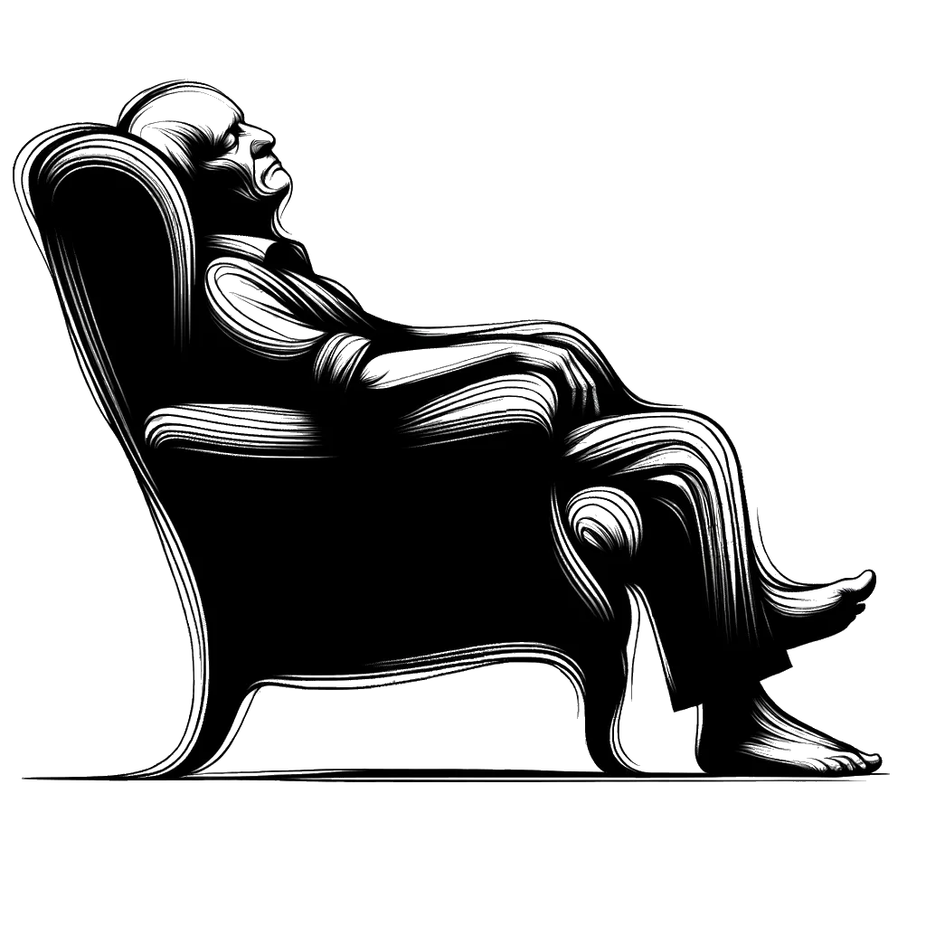 un dibujo de un anciano blanco dormido en un sillón representando el tema de Descanso en blanco y negro.