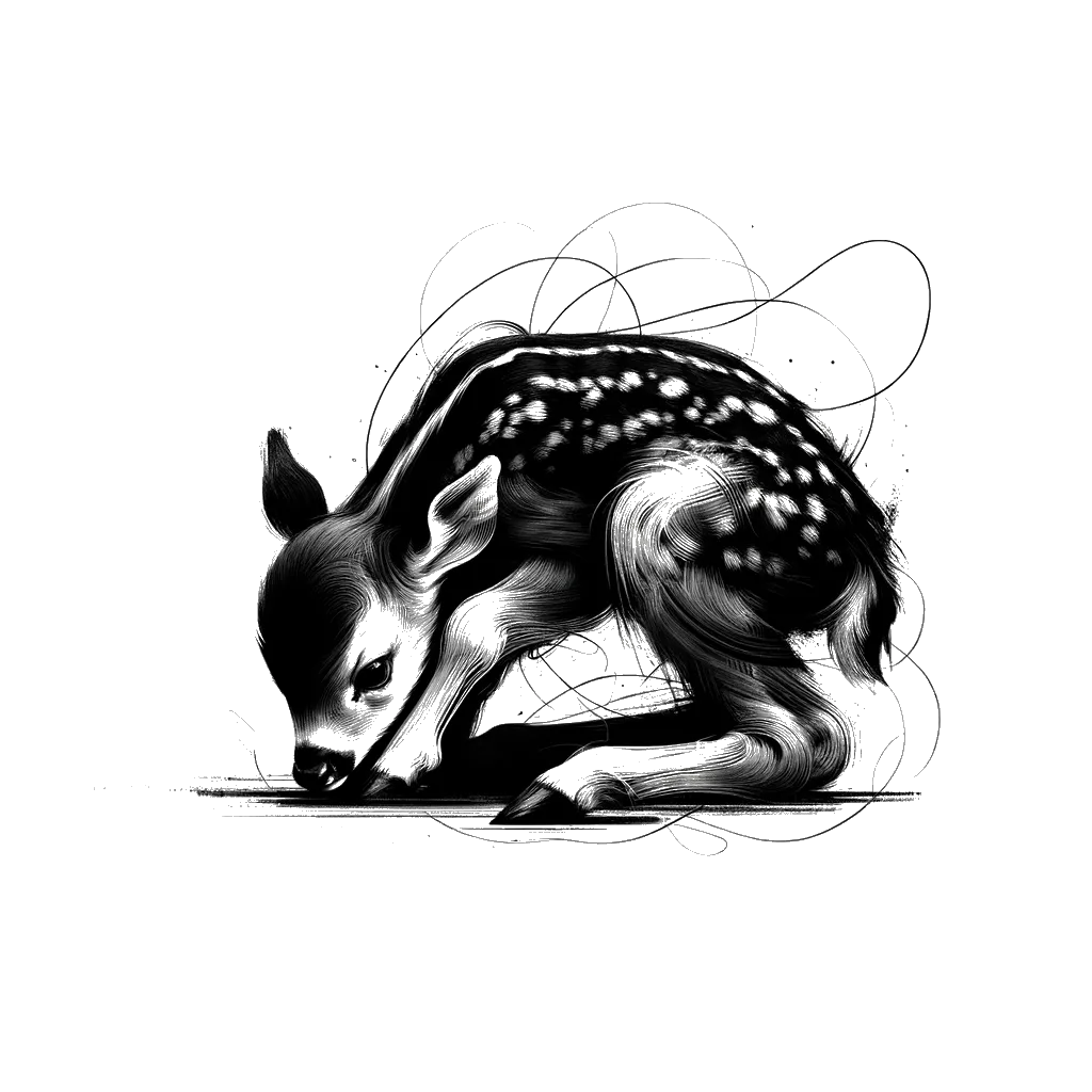 un dibujo de un cervatillo bebé representando el tema de Desesperanza en blanco y negro.