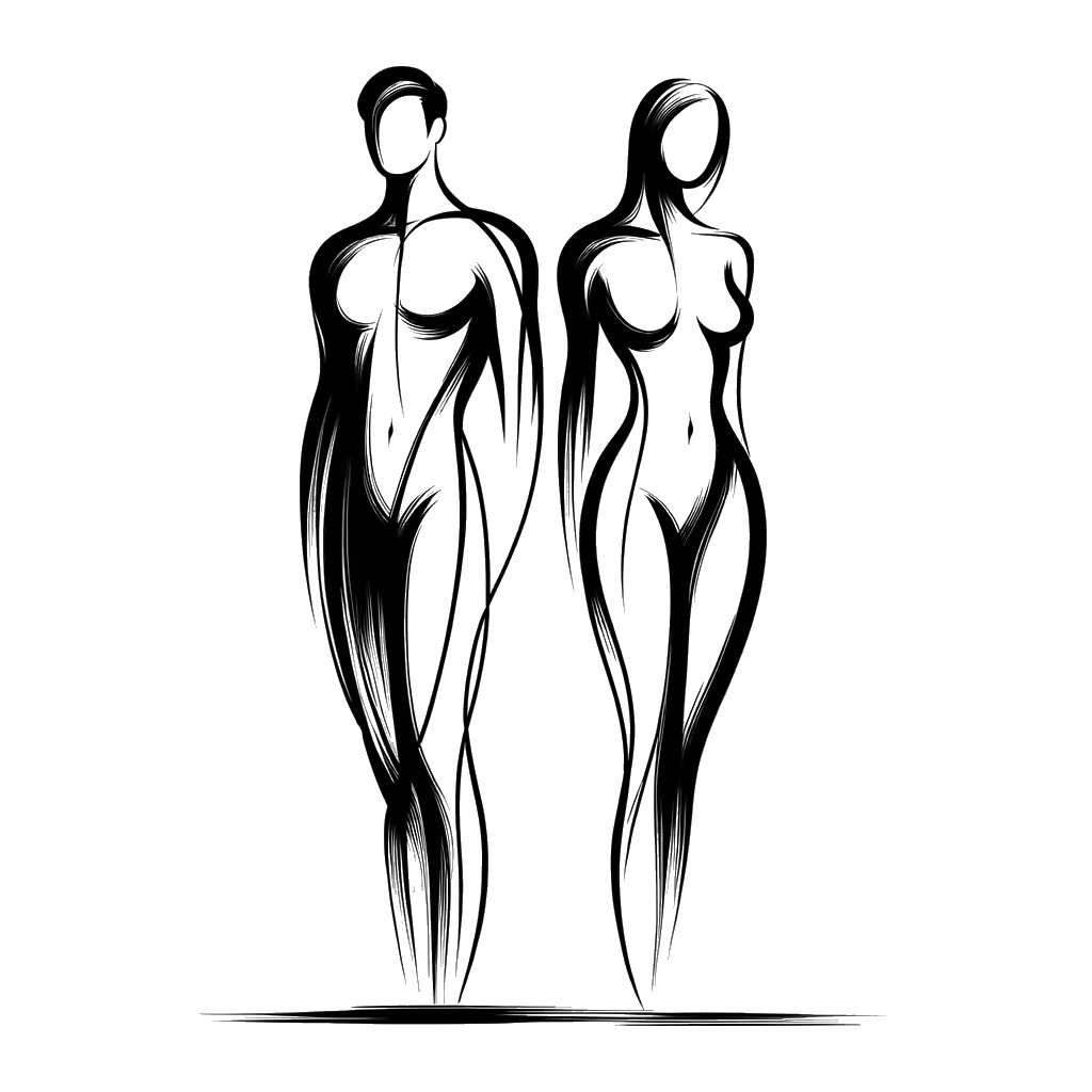 un dibujo de Adán y Eva de Miguel Ángel representando el tema de Desnudez en blanco y negro.