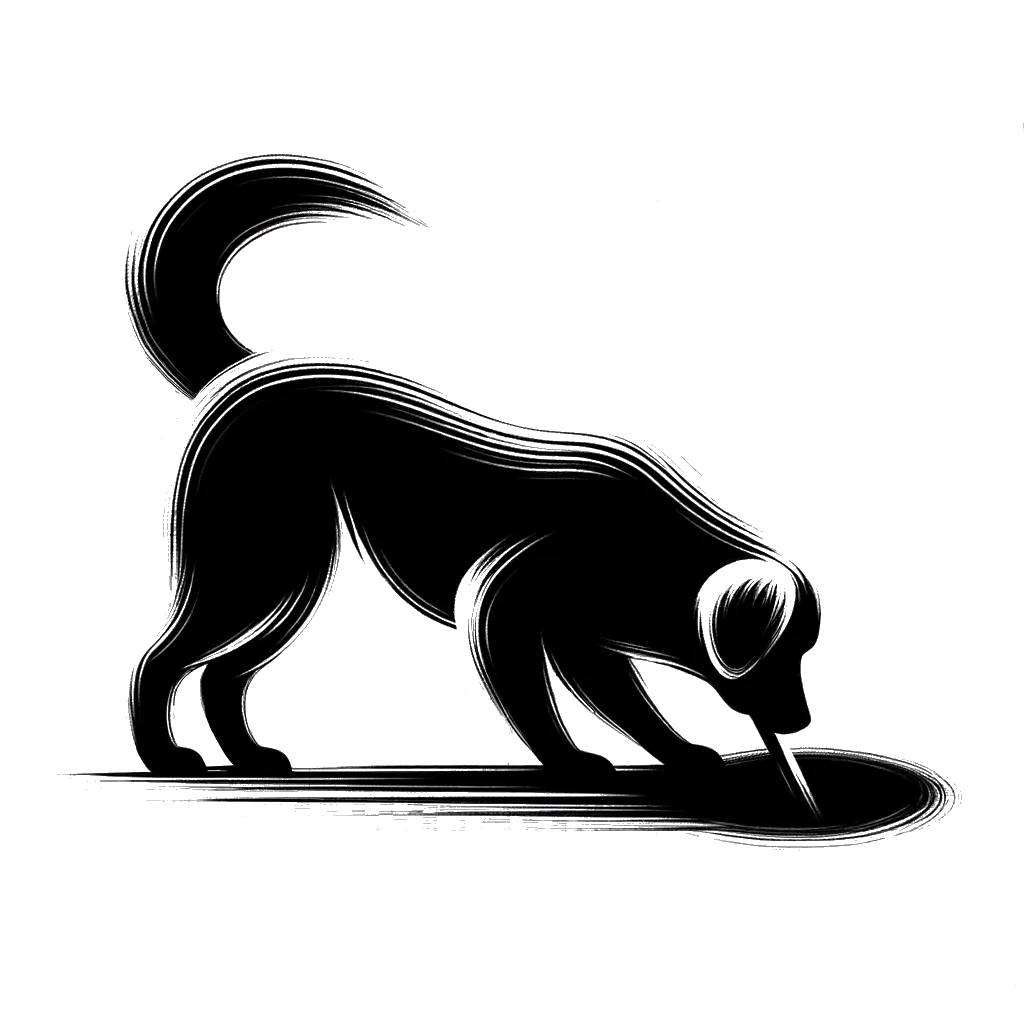 un dibujo de un perro cavando un hoyo en el jardín trasero representando el tema de Desobediencia en blanco y negro.