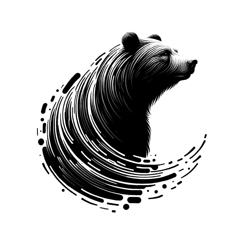un dibujo de un oso saliendo de la hibernación representando el tema de Despertar en blanco y negro.