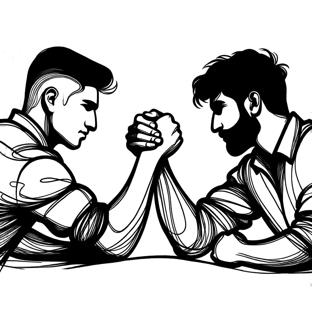 un dibujo de dos hombres haciendo pulseadas representando el tema de Diferencias en blanco y negro.
