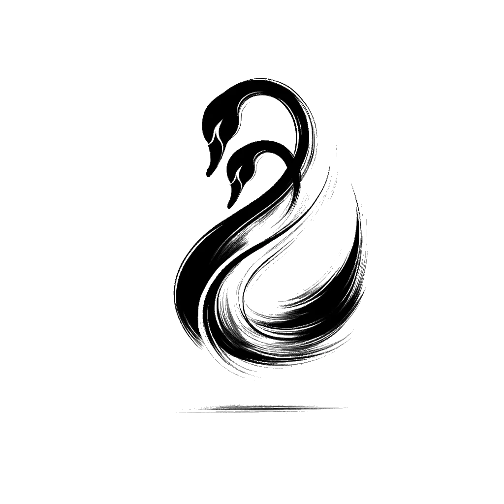 un dibujo de dos elegantes cisnes simbolizando dignidad representando el tema de Dignidad en blanco y negro.