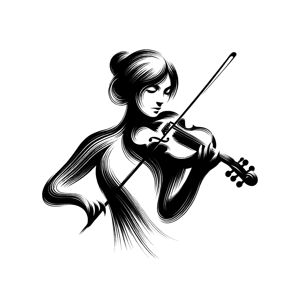 un dibujo de una mujer tocando el violín representando el tema de Diligencia en blanco y negro.