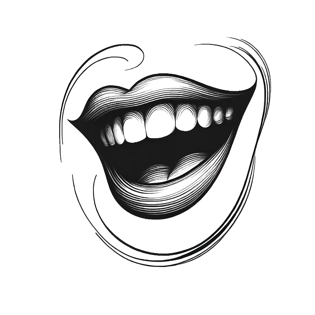 un dibujo de labios risueños representando el tema de Disfrute en blanco y negro.