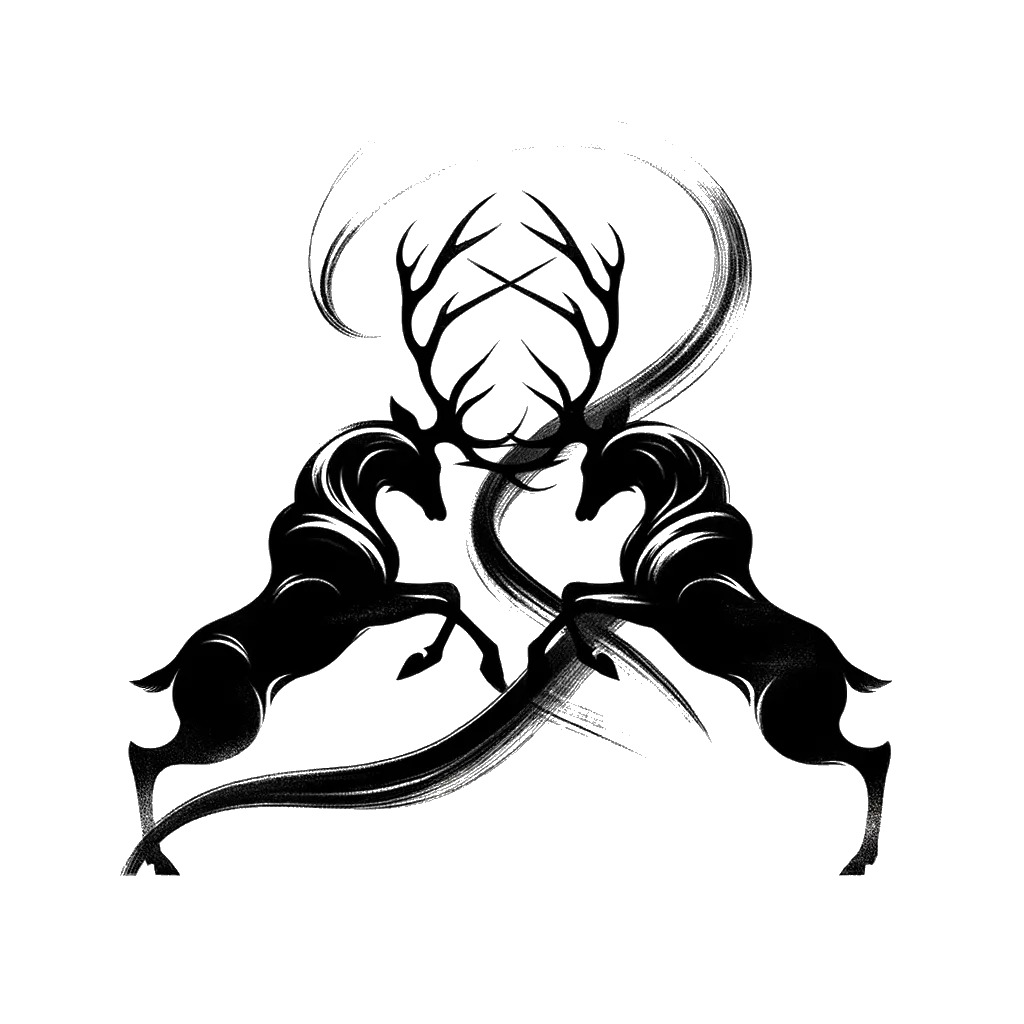 un dibujo de dos ciervos con las astas enredadas representando el tema de Disputas en blanco y negro.