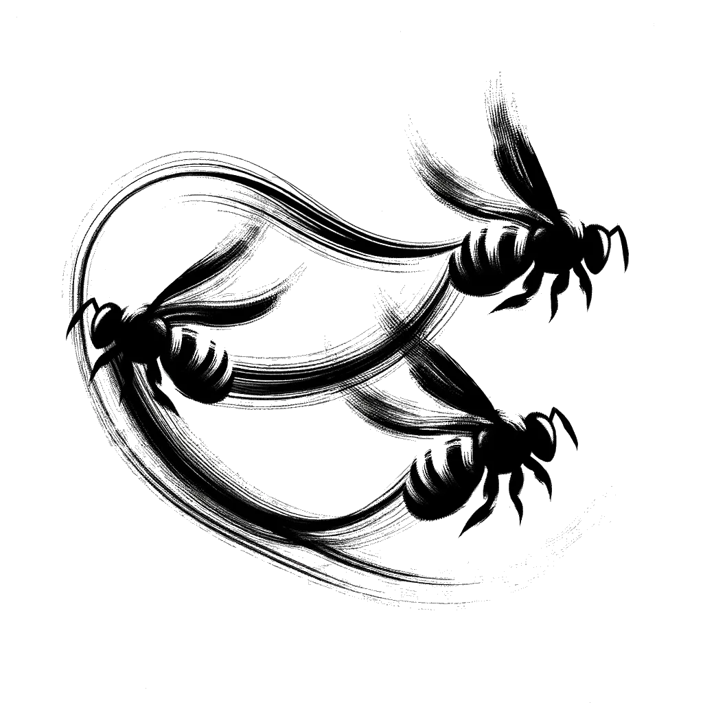un dibujo de abejas obreras representando el tema de División del Trabajo en blanco y negro.