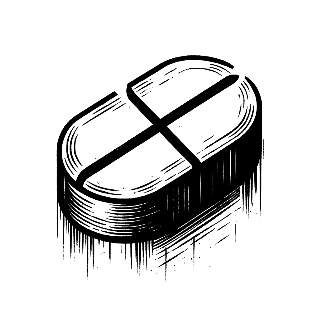 un dibujo de una tableta de paracetamol representando el tema de Drogas en blanco y negro.