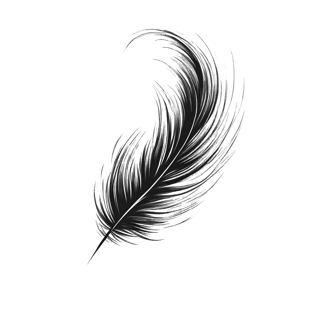 un dibujo de una pluma representando el tema de Dulzura en blanco y negro.
