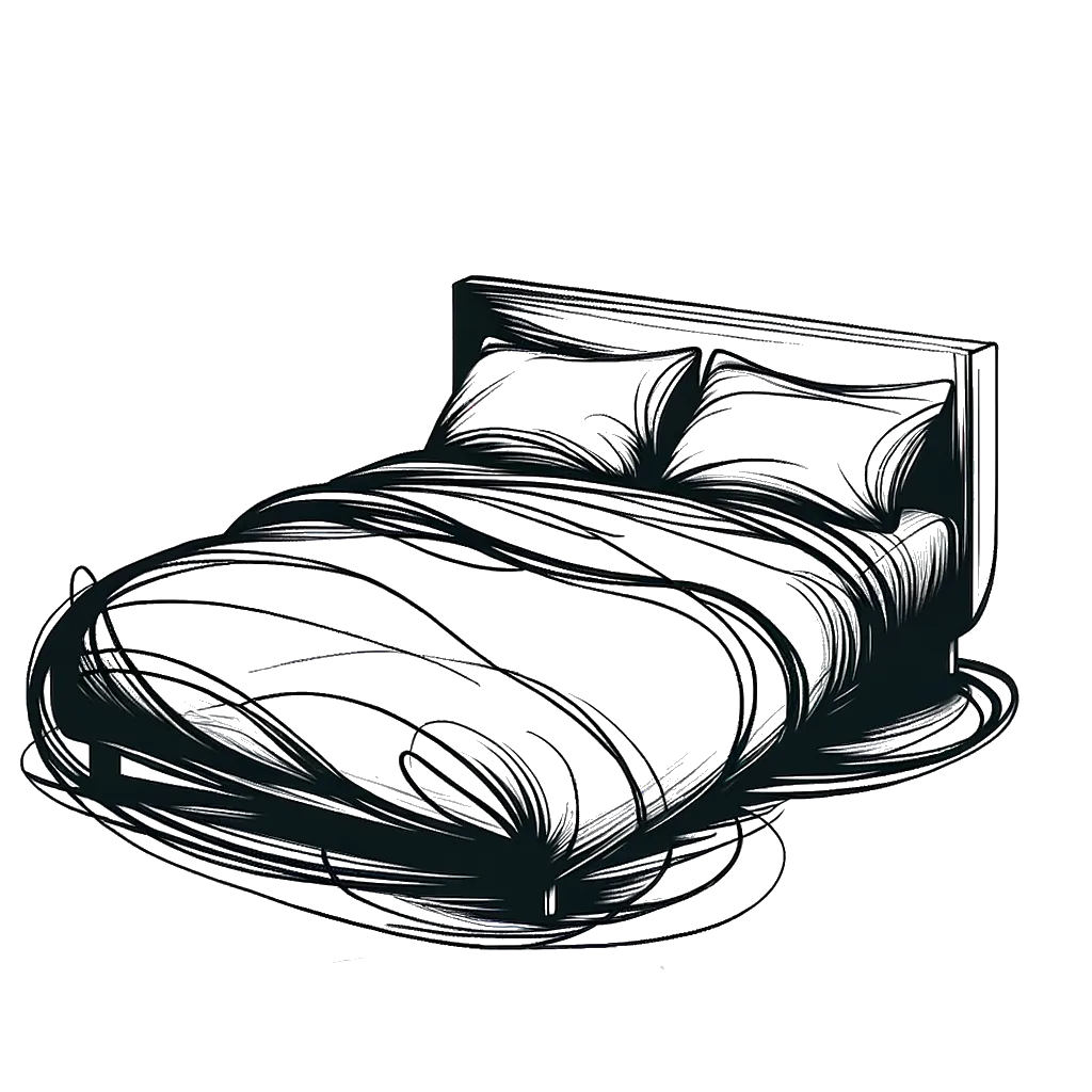 un dibujo de una cama hecha representando el tema de Durmiendo en blanco y negro.