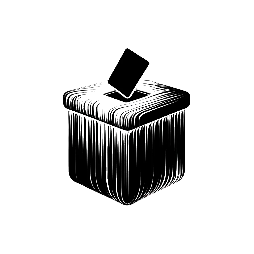 un dibujo de una urna electoral representando el tema de Elecciones en blanco y negro.