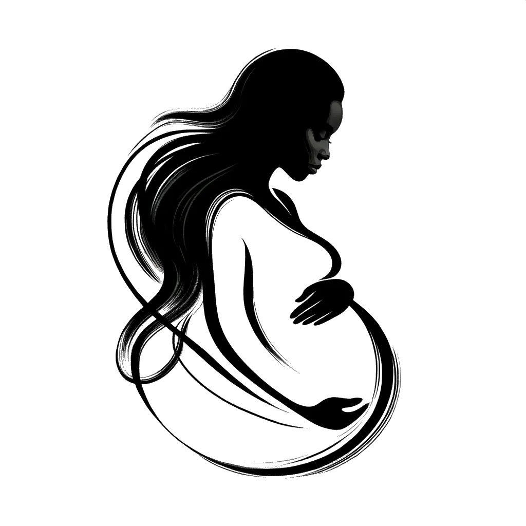 un dibujo de una mujer embarazada representando el tema de Embarazo en blanco y negro.