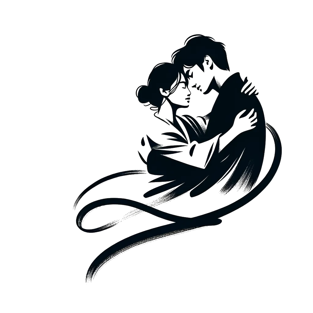 un dibujo de un joven y una mujer abrazándose por amor representando el tema de Enamorarse en blanco y negro.