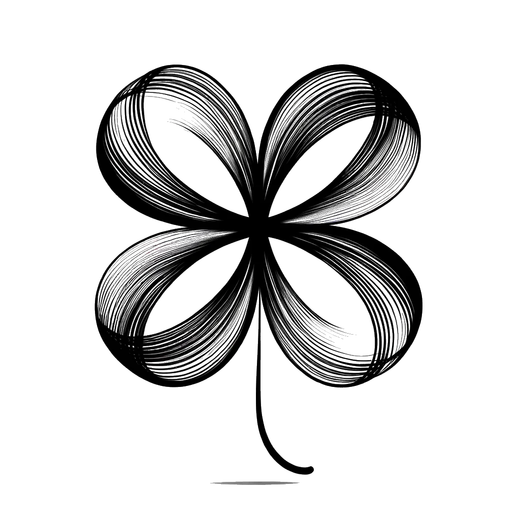 un dibujo de un trébol de cuatro hojas representando el tema de Encanto en blanco y negro.