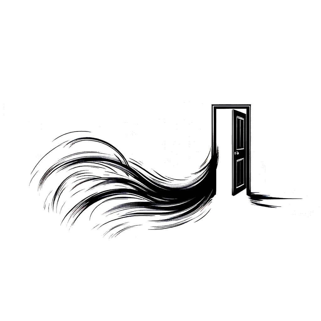 un dibujo de una puerta cerrándose representando el tema de Encierro en blanco y negro.