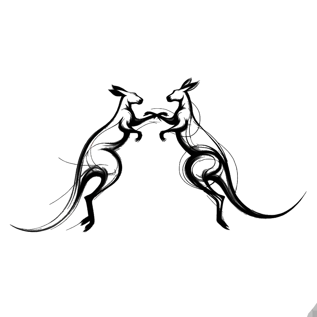 un dibujo de dos canguros machos peleando representando el tema de Enemigos en blanco y negro.