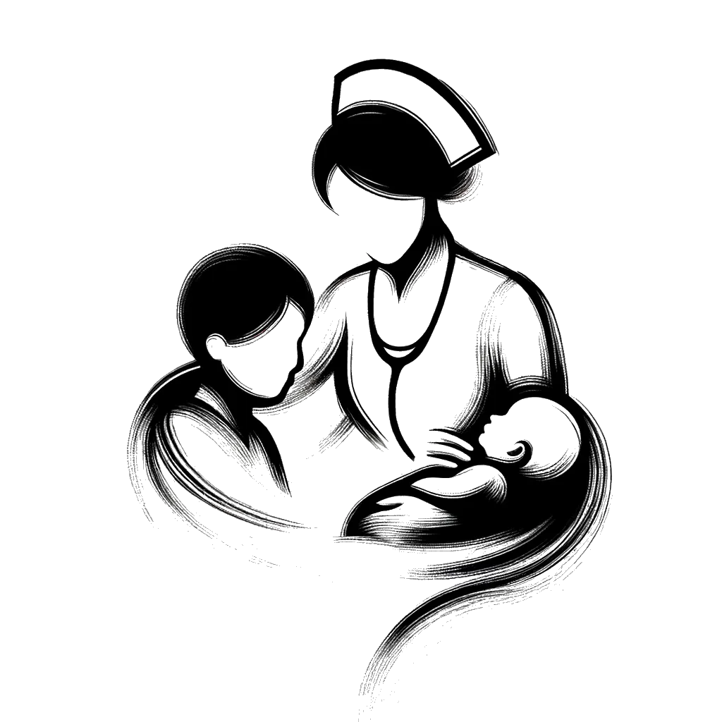 un dibujo de una enfermera atendiendo a pacientes. representando el tema de Enfermeras en blanco y negro.