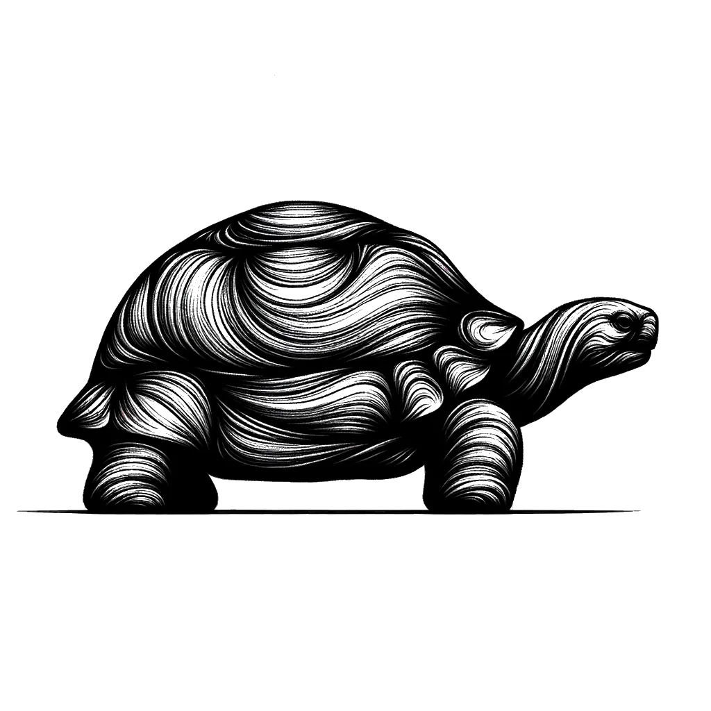 un dibujo de una tortuga vieja representando el tema de Envejecimiento en blanco y negro.