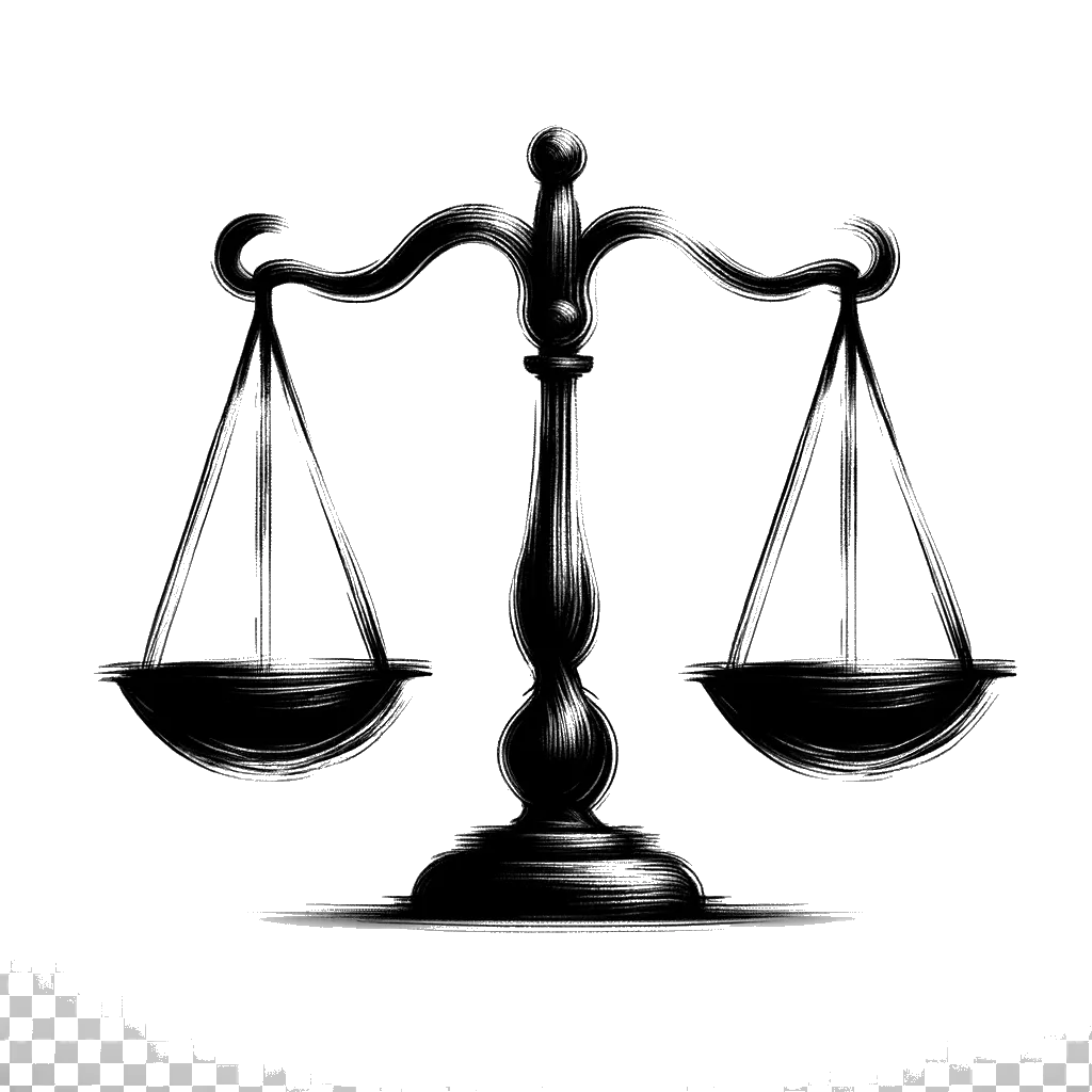 un dibujo de una balanza antigua en blanco y negro representando el tema de Equilibrio en blanco y negro.