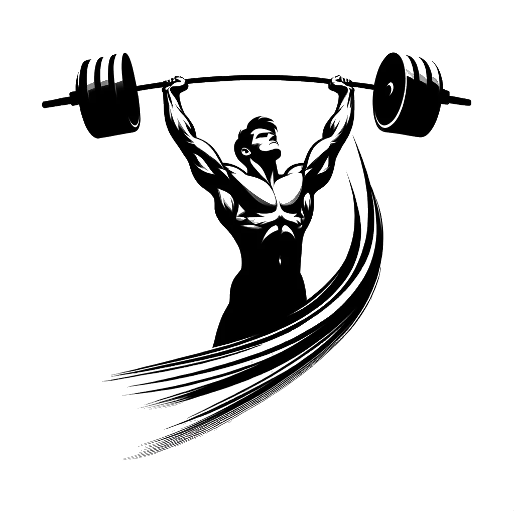 un dibujo de un levantador de pesas masculino levantando una barra sobre su cabeza representando el tema de Esfuerzo en blanco y negro.