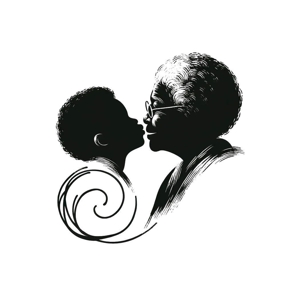 un dibujo de Un niño dándole un beso en la mejilla a su abuela. representando el tema de Especial en blanco y negro.