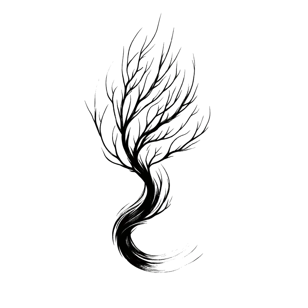 un dibujo de un árbol muerto y marchito en blanco y negro representando el tema de Estéril en blanco y negro.